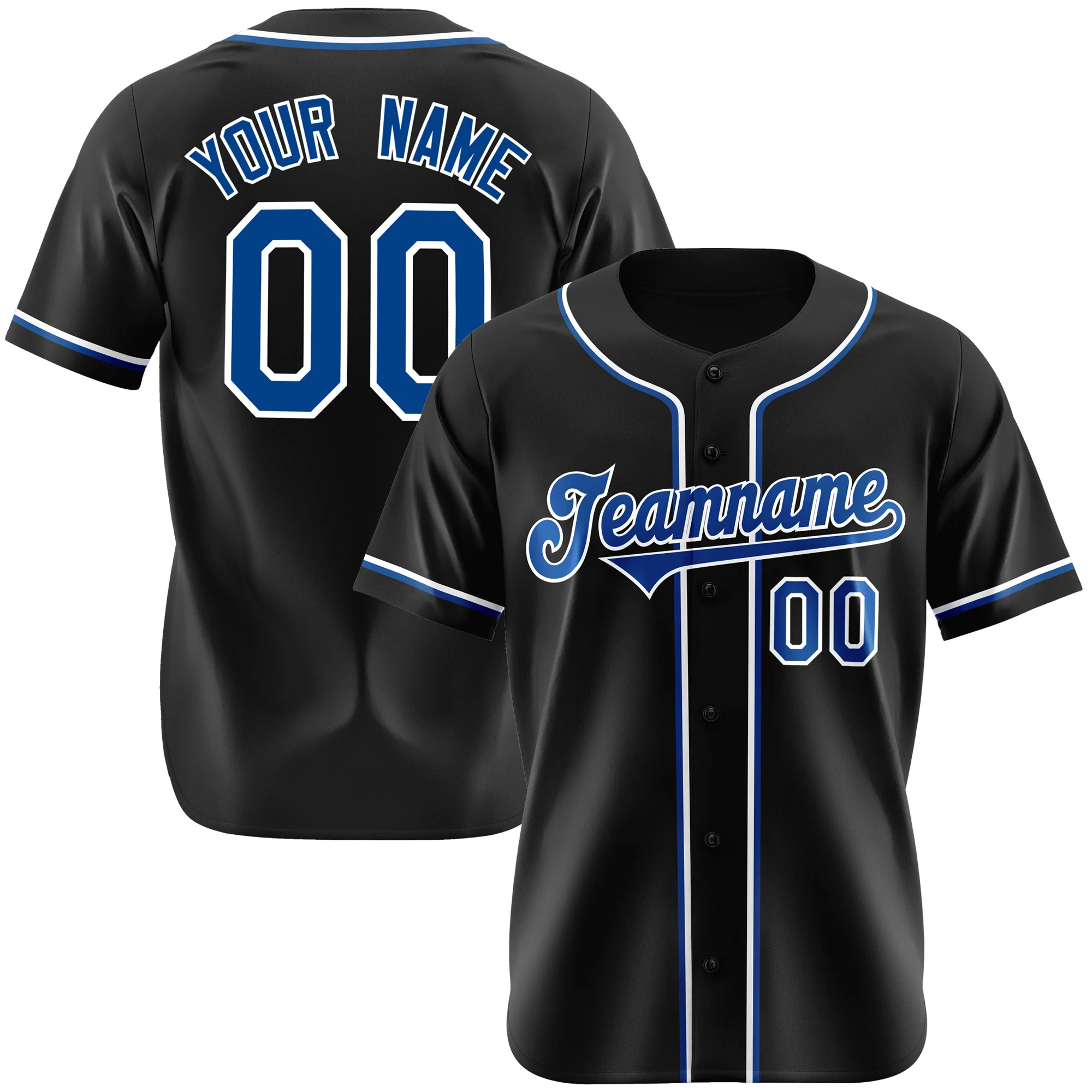 Custom Black Blue-White Authentic Baseball Jersey