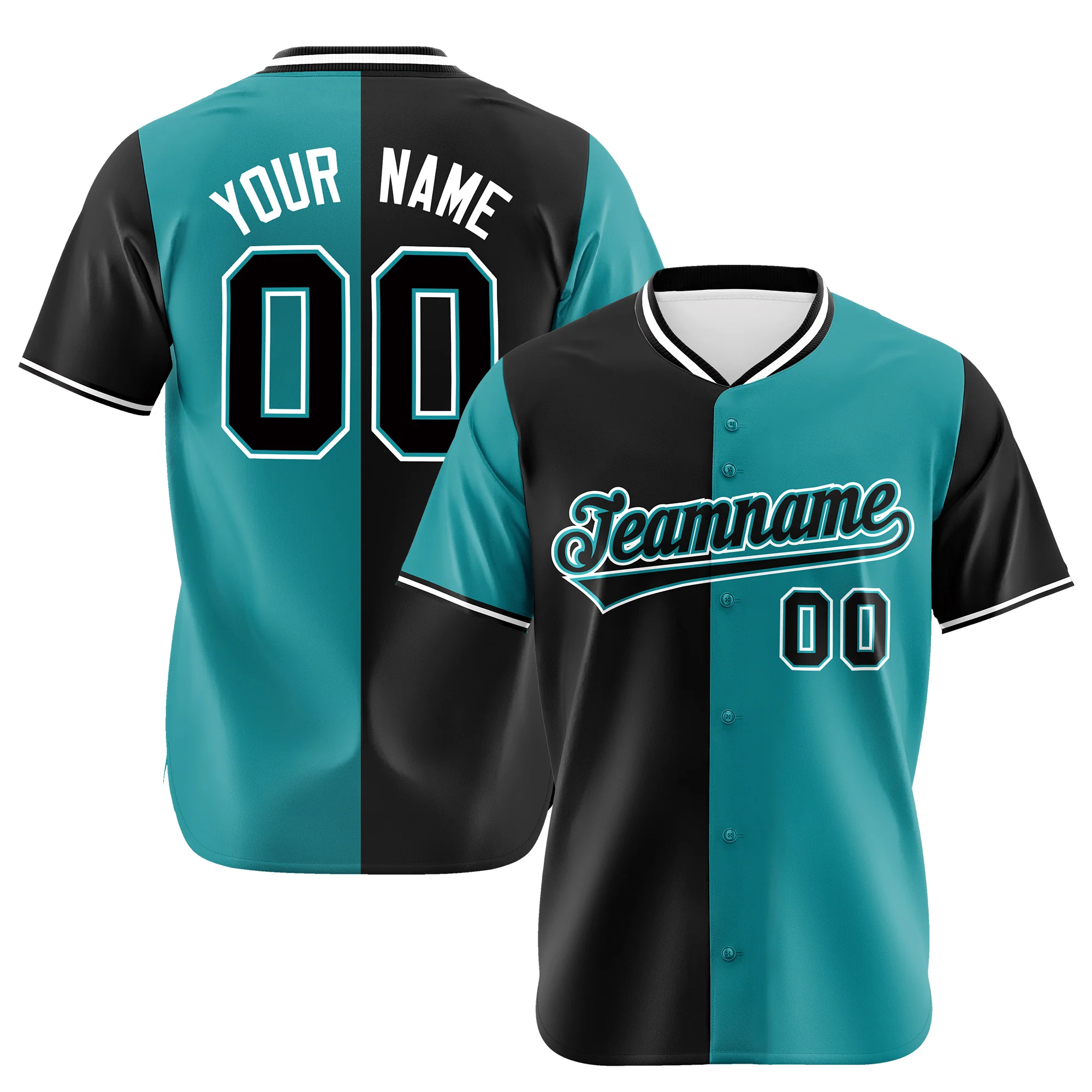 Custom Black Aqua Authentic Split Fashion Baseball Jersey