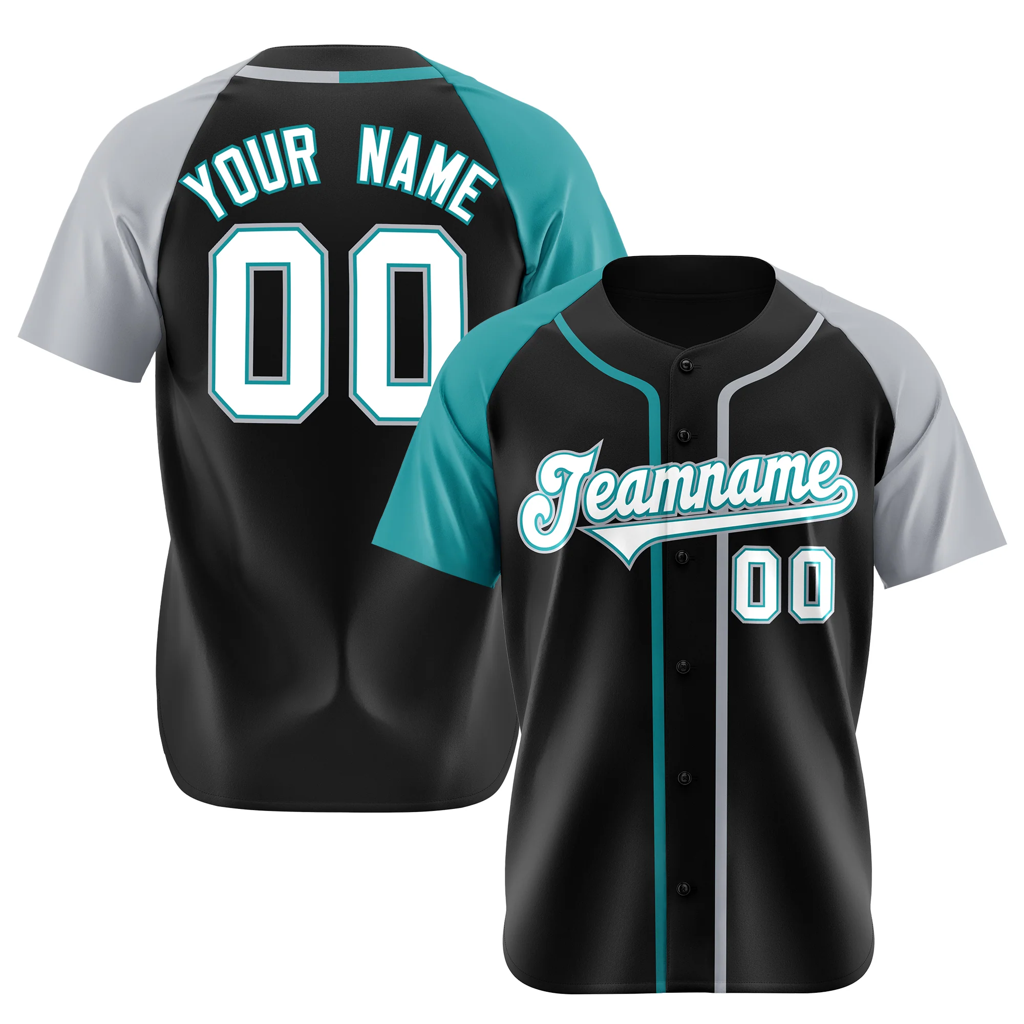 Custom Black Aqua Gray Authentic Baseball Jersey