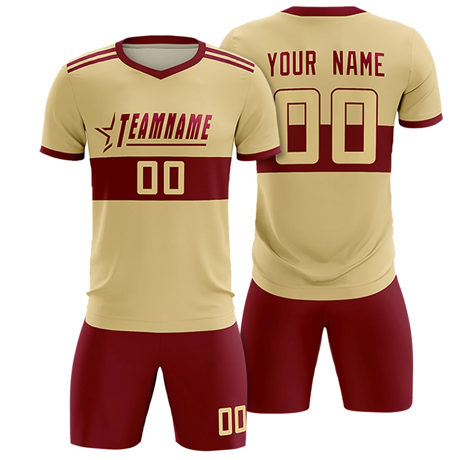 Custom Khaki Crimson Breathable Soccer Sets Jersey